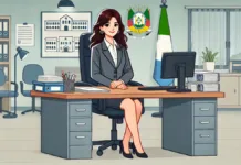 Prefeitura de Rio Grande Lança Projeto para Aproximar a População da Gestão Municipal Um desenho de uma secretária em uma mesa de atendimento, representando a prefeitura de Rio Grande