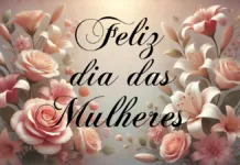 Parabéns pelo Dia Internacional das Mulheres Imagem retangular e suave com um arranjo delicado de flores em tons pastéis, como rosas e lírios, iluminadas por uma luz suave e quente. O fundo apresenta uma textura sutil com degradês suaves, criando uma atmosfera elegante e serena. A composição transmite romantismo e celebração, com a frase em letras cursivas pretas dizendo feliz dia das mulheres.